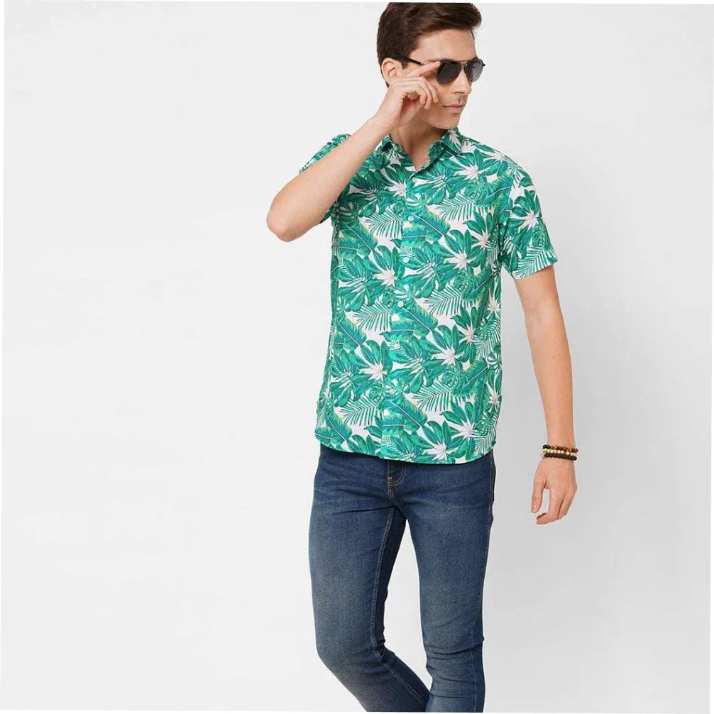15 Buttons Rainforest Pet Parent Shirt for Men (Green/White) - Image 2