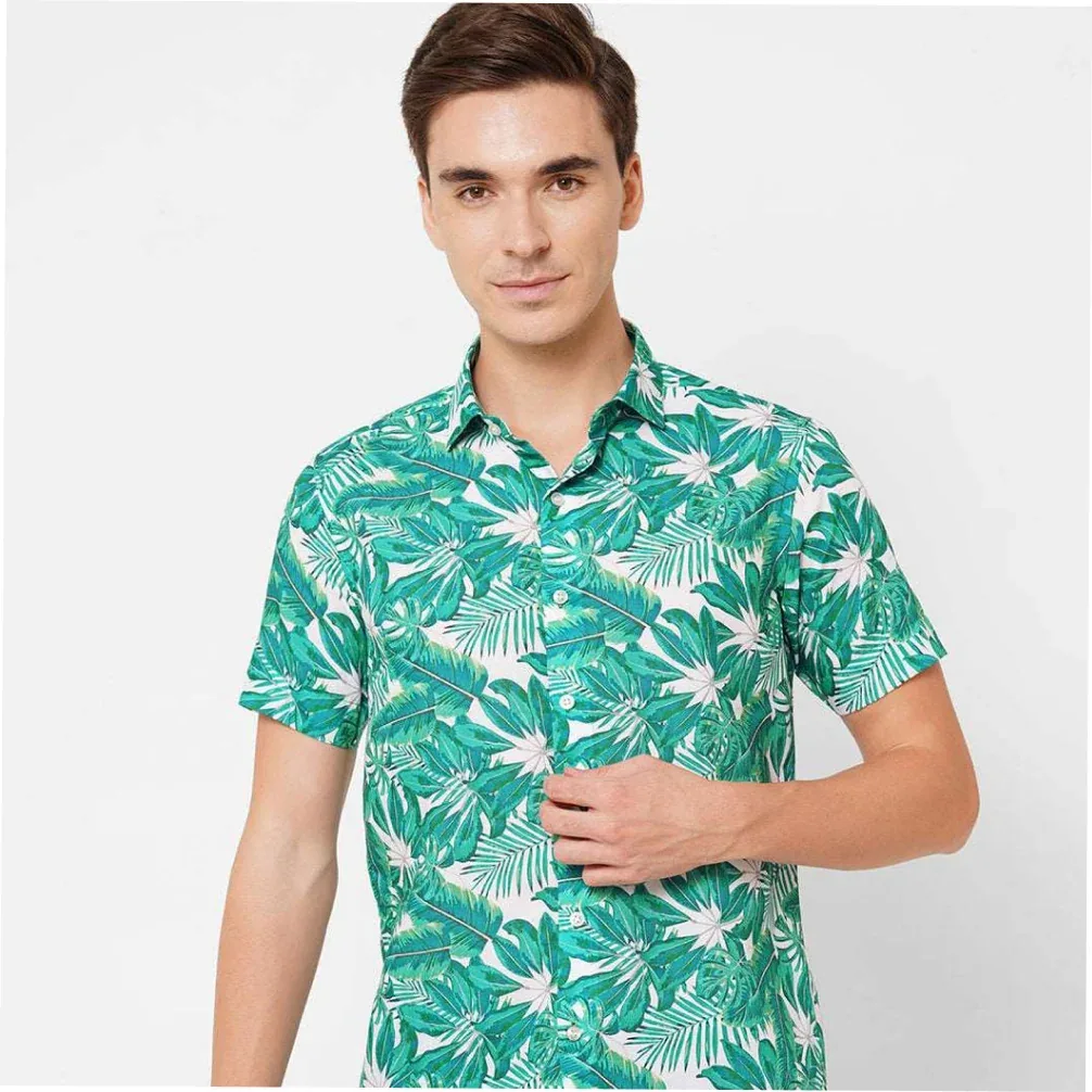 15 Buttons Rainforest Pet Parent Shirt for Men (Green/White)