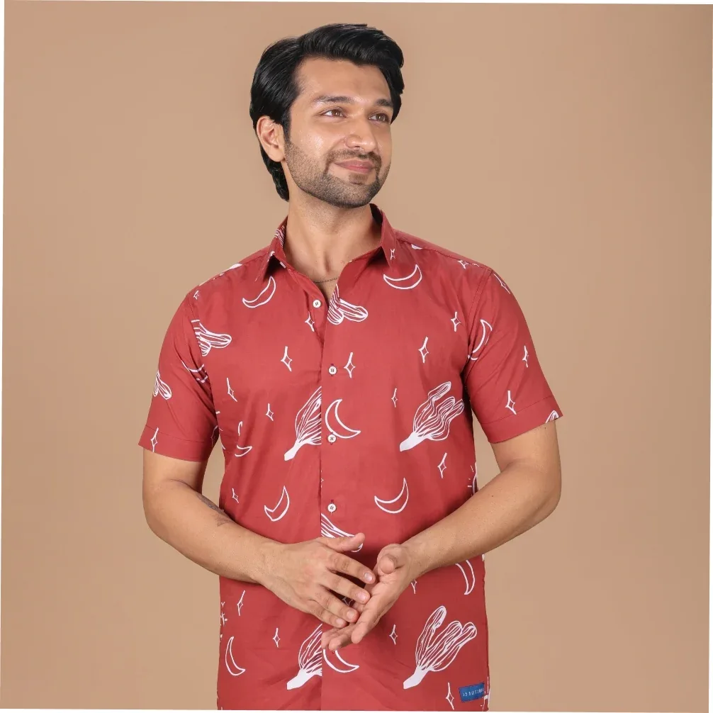 15 Buttons Sangria Pet Parent Shirt for Men (Red/White)