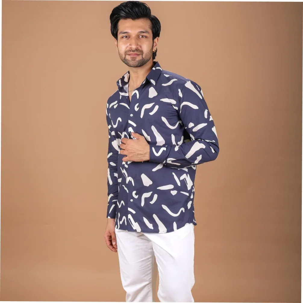 15 Buttons Sapphire Pet Parent Shirt for Men (Navy/White) - Image 2