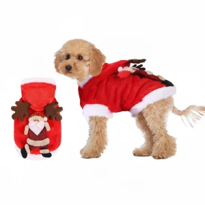 1Pc Pet Christmas Clothes Santa Claus Reindeer Antlers Costume Winter Outfit New Year Coat For Small Medium
