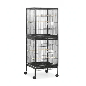 2 In 1 Bird Cage Aviary Parakeet House For Finches, Budgies With Wheels, Black