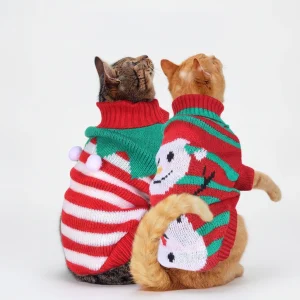 2 Patterns 4 Sizes Option-- 1Pc Pet Christmas Turtleneck Sweater Dog Cat Christmas Clothes Snowman Stripes