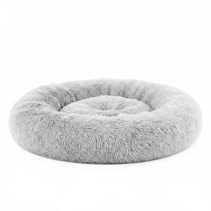 24 Inch Anti-Slip Round Fluffy Plush Faux Fur Cat Bed, Fits Up To 25 Lbs Pets