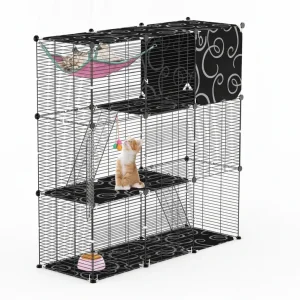 3-Tier Cat Cage Enclosure Indoor Cat Cage Playpen With Hammock Toy Ball Ladder DIY Iron Wire Cat House Kennels
