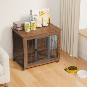 32.5 Dog Crate Furniture With Wheels For Small Dogs