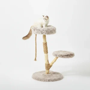 35 Inch Modern Cat Tree for Indoor Adult Cats with Wooden Scratching Posts, Cat Bed & Rope Cat Toy, Brown