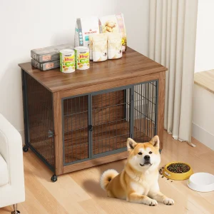 38.6 Dog Crate Furniture With Wheels For Small Dogs