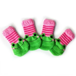4 Pack Dog Socks Cartoon Non-Slip Cat Puppy Shoes Print Foot Cover Pet Paw Protection for Small Dog Chihuahua
