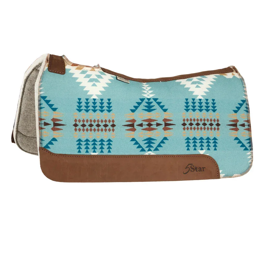 5 Star Equine Products Supplies Inc. 1in Natural Roper Aqua Aztec Felt Saddle Pad