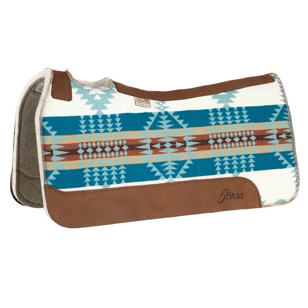 5 Star Equine Products Supplies Inc. 3/4in Natural All Around Aqua Aztec Felt Saddle Pad