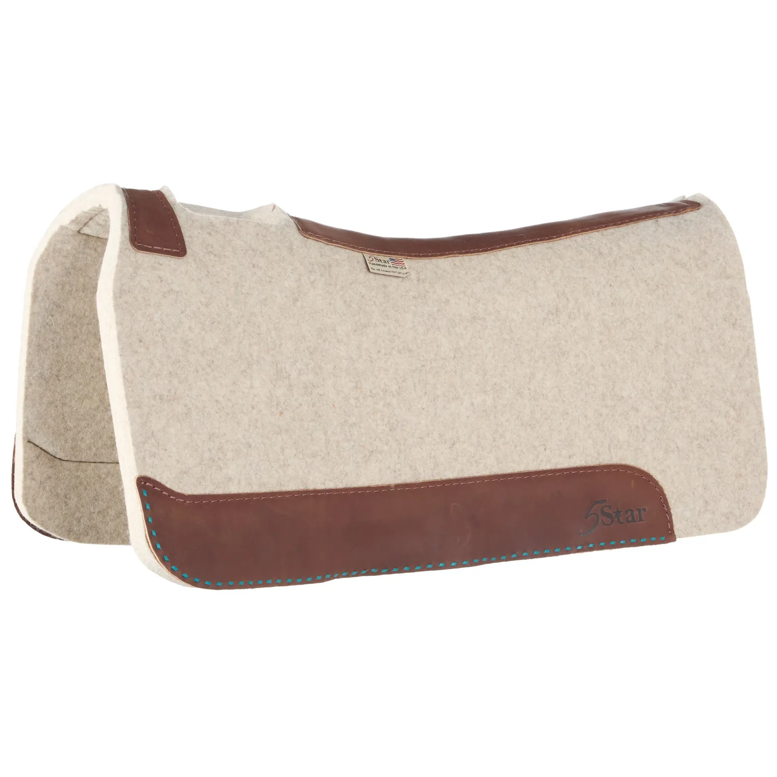 5 Star Equine Products Supplies Inc. 7/8in. 30x30 Natural Felt Saddle Pad with Turq Buckstitch - Image 2