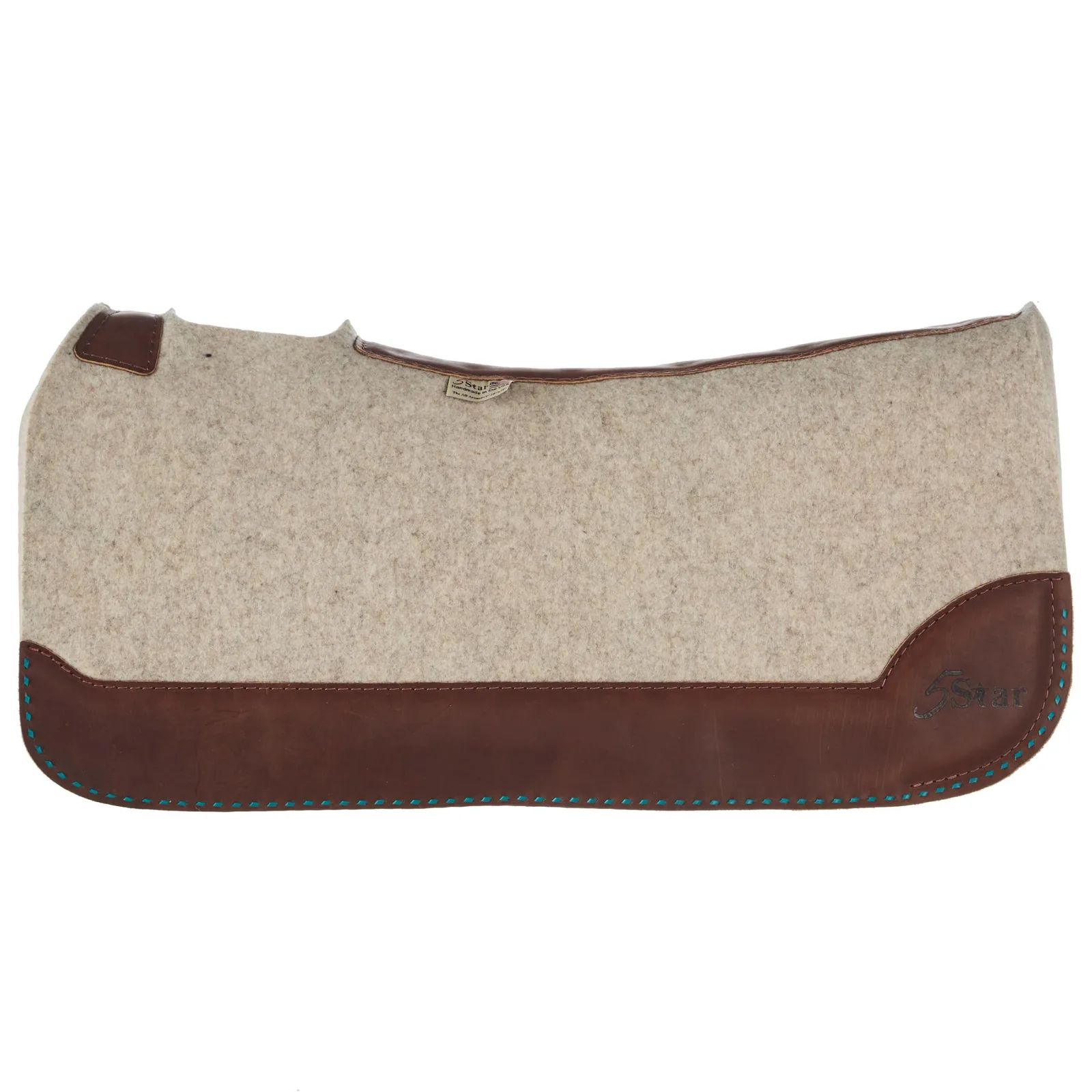 5 Star Equine Products Supplies Inc. 7/8in All Around Natural Felt Saddle Pad with Turq Buckstitch - Image 2