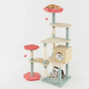 61 Inch Multi-Level Aesthetic Floral Kitten Tower With Flower-Shaped Padded Perch