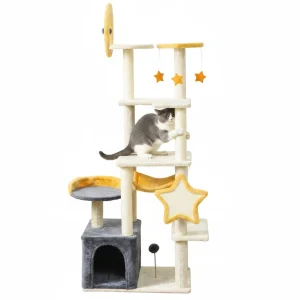 63 Inch Moon and Star Themed Cat Tree with Scratching Post