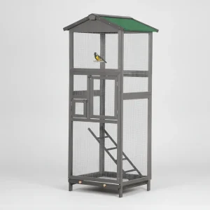65" Wooden Bird Cage Outdoor Aviary House for Parrot, Parakeet, with Pull Out Tray and 2 Doors, Grey