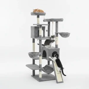 69" Cat Tree, Multi-Level Cat Tower with 2 Condos and 3 Hammocks, 8 Scratching Posts, for Multiple Cats, Dark