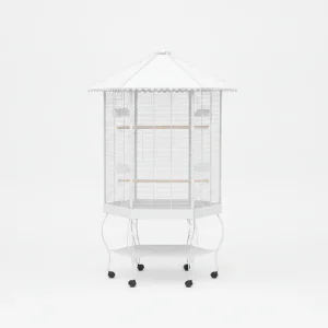 77" Flight Bird Cage Hexagon Covered Canopy Portable Aviary With Storage