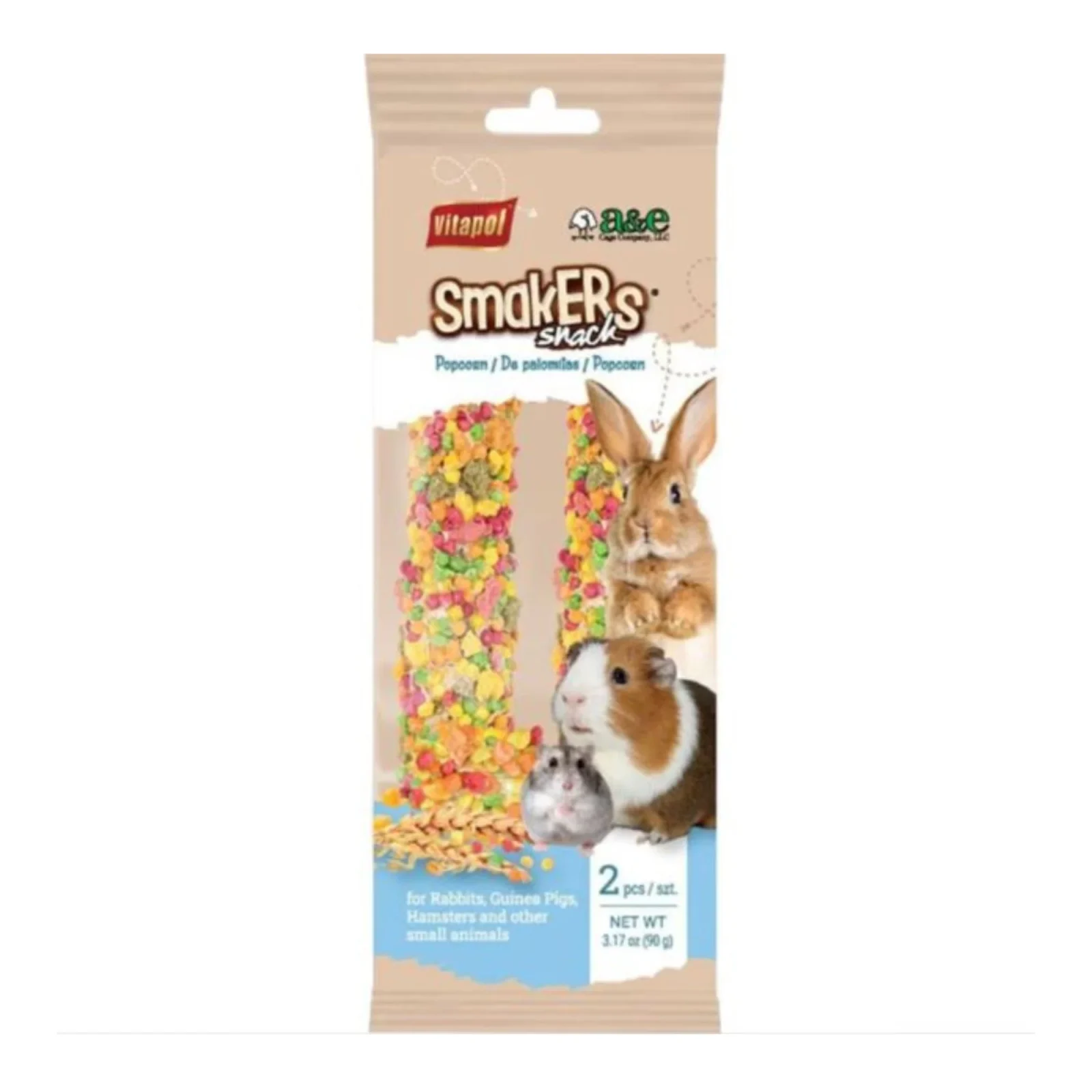 A & E Cages Vitapol Smakers Small Animal Treat Stick, Popcorn, 6-Count, 2-Pack