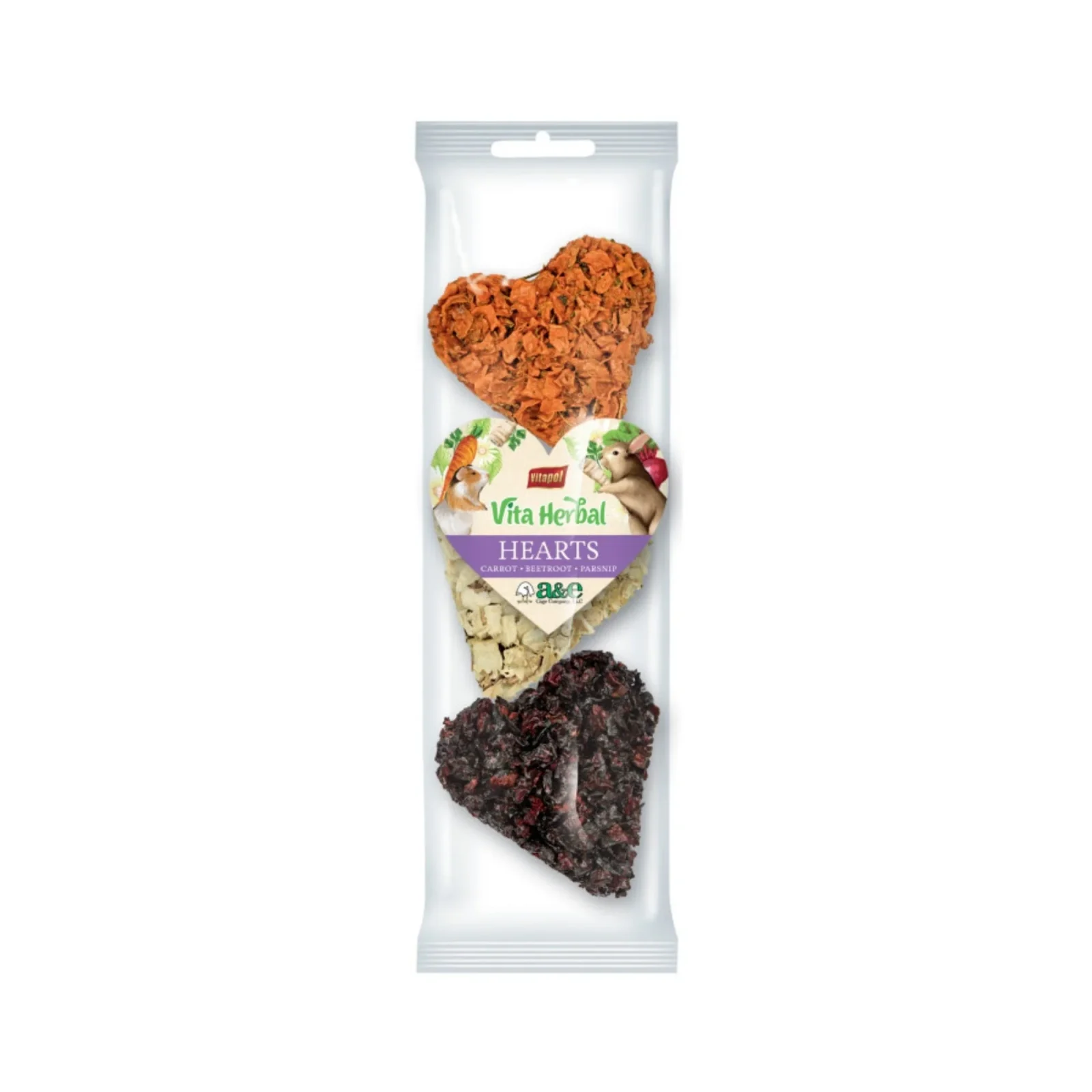 A & E Cages Vitapol Vita Herbal Hearts Small Animal Treats, Carrot, Beetroot & Parsnip, 3-Pack