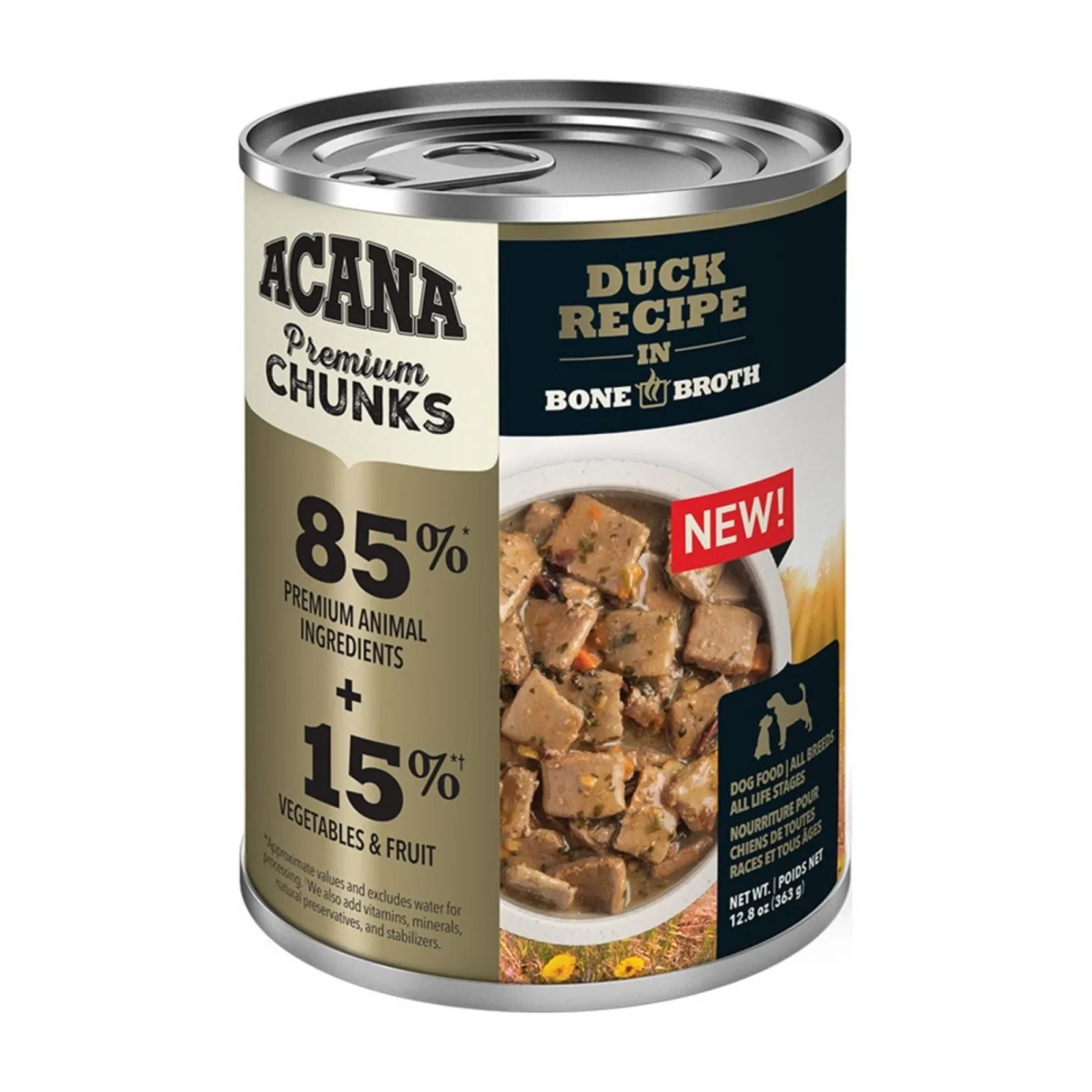 Acana Dog Grain Free Premium Chunks Duck Recipe in Bone Broth, 12.8 oz, Case of 12