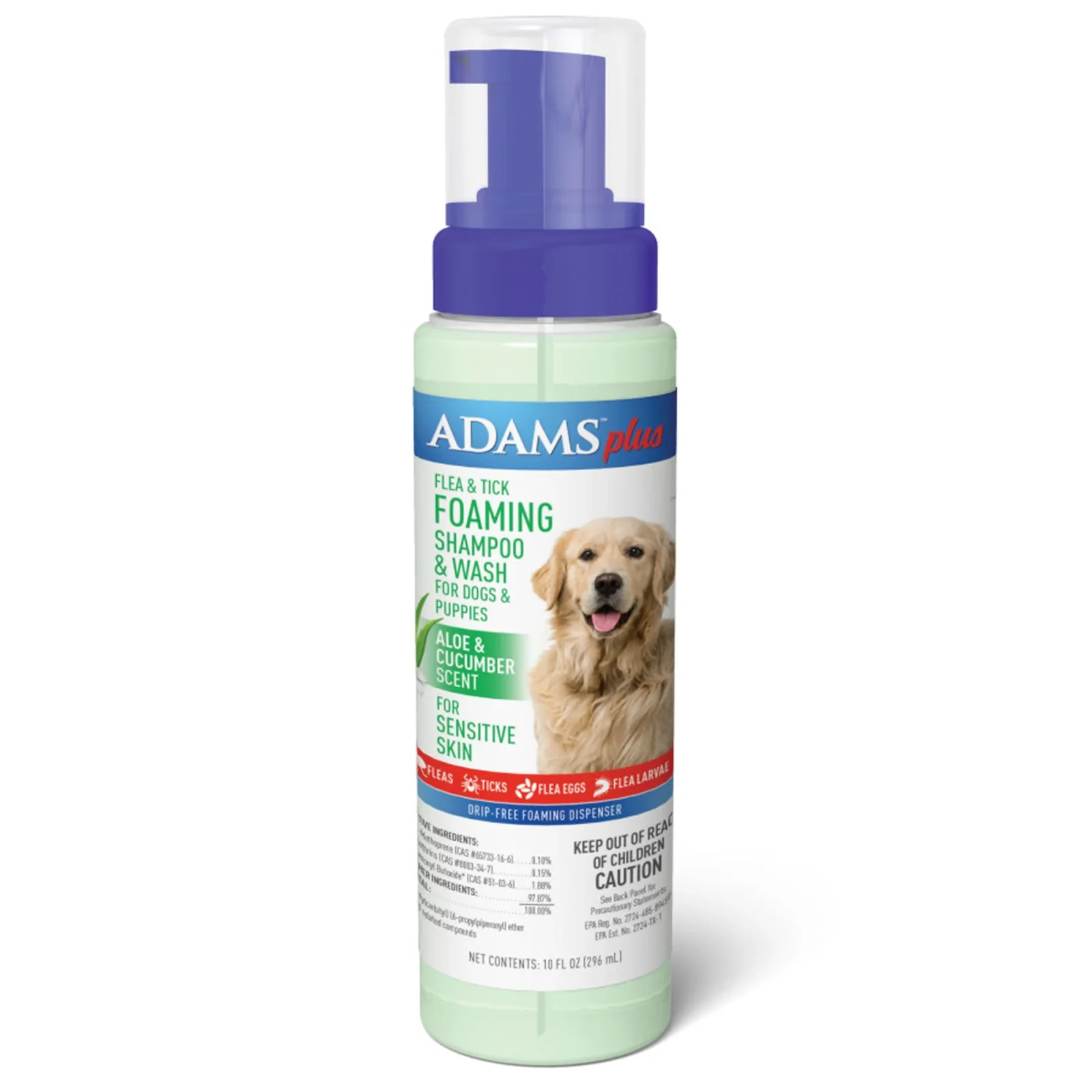 Adams Plus Flea & Tick Foaming Shampoo Cucumber Aloe Sensitive Skin 10oz - Image 2