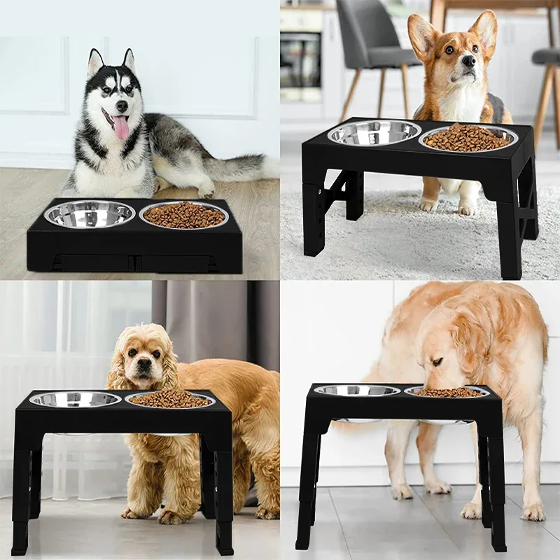 Adjustable Raised Dog Bowl Stand with 2 Stainless Steel Bowls - Image 2