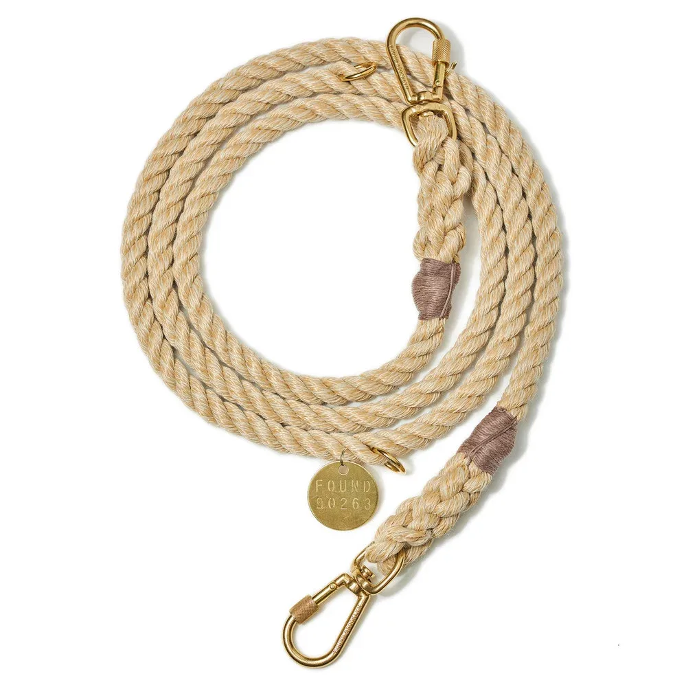Adjustable Rope Dog Lead in Light Tan (Made in the USA)