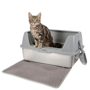 All For Paws Stainless Steel Cat Litter Pan W/ Detachable High-Sided Hood & Litter Scoop