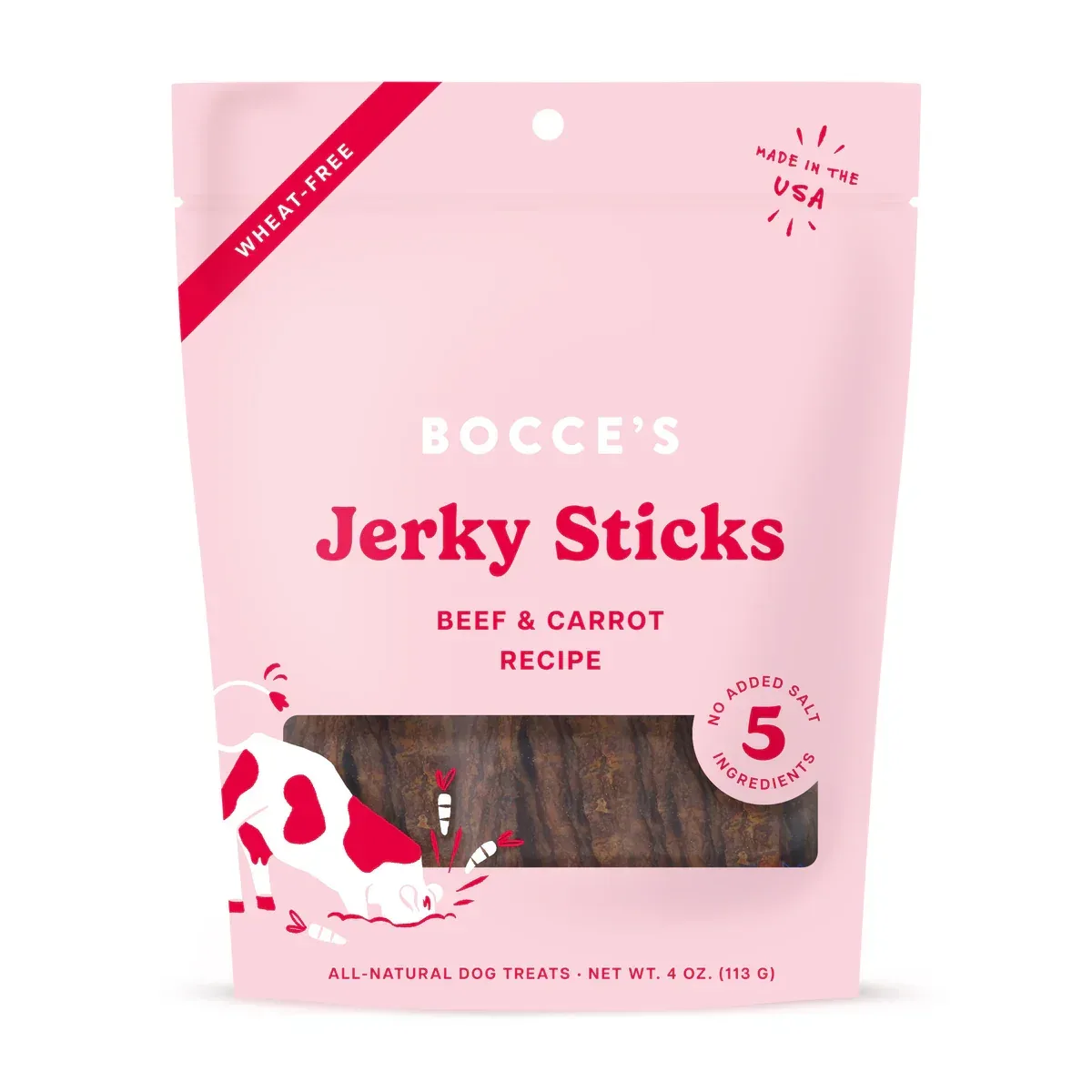 All-Natural Dog Jerky Treats - Bocce's Bakery 4oz Beef Grazers Jerky Sticks