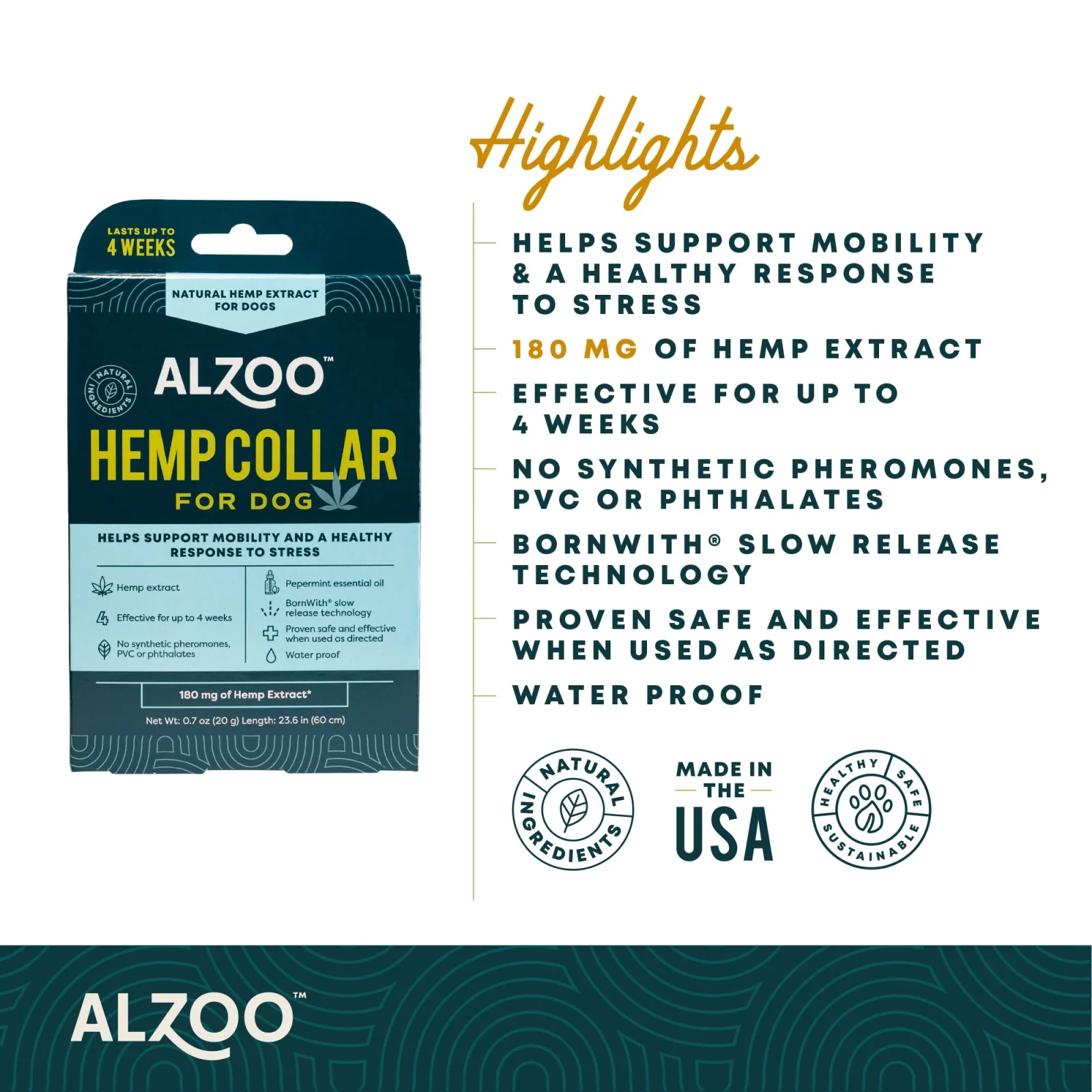 Alzoo Plant-Based Hemp Premium Collar For Dogs 23.6In. - Image 2