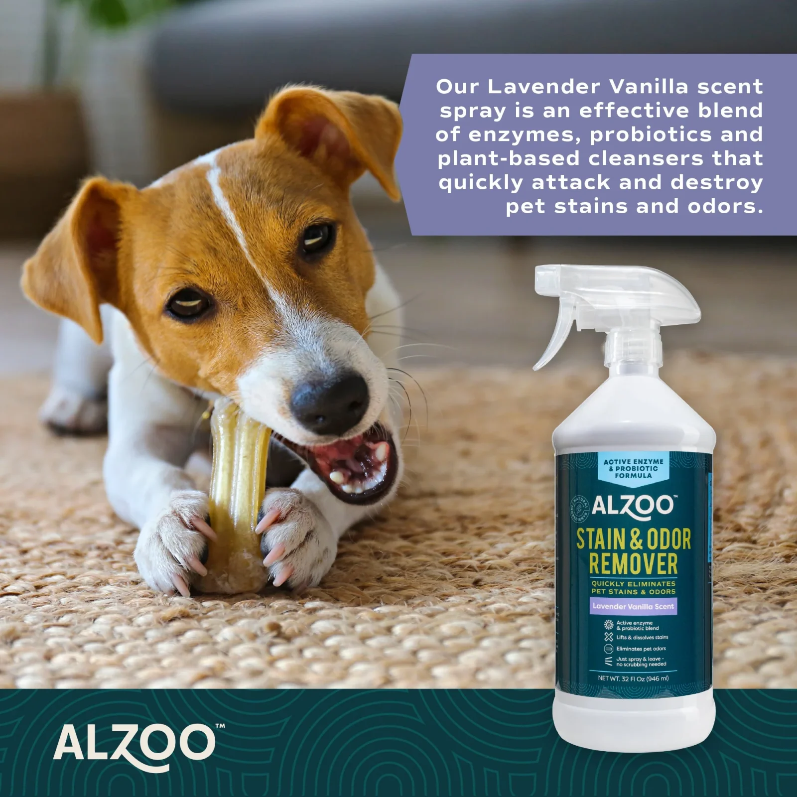 Alzoo Stain & Odor Remover Spray Lavender Vanilla 32oz. - Image 2