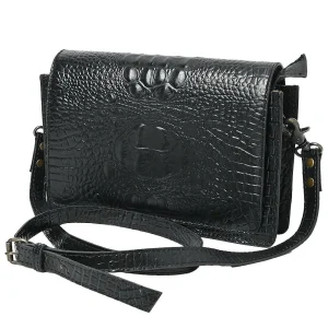 American Darling Black Croc Embossed Leather Crossbody