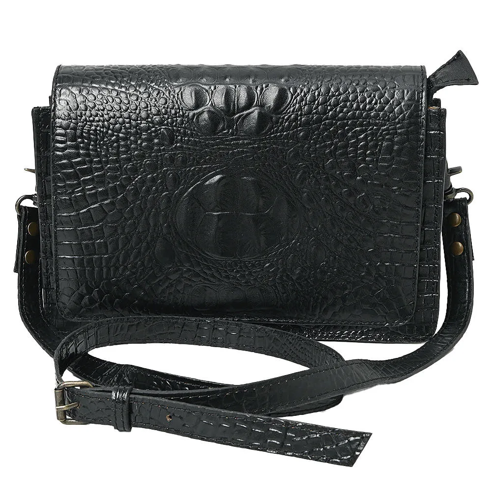 American Darling Black Croc Embossed Leather Crossbody - Image 2