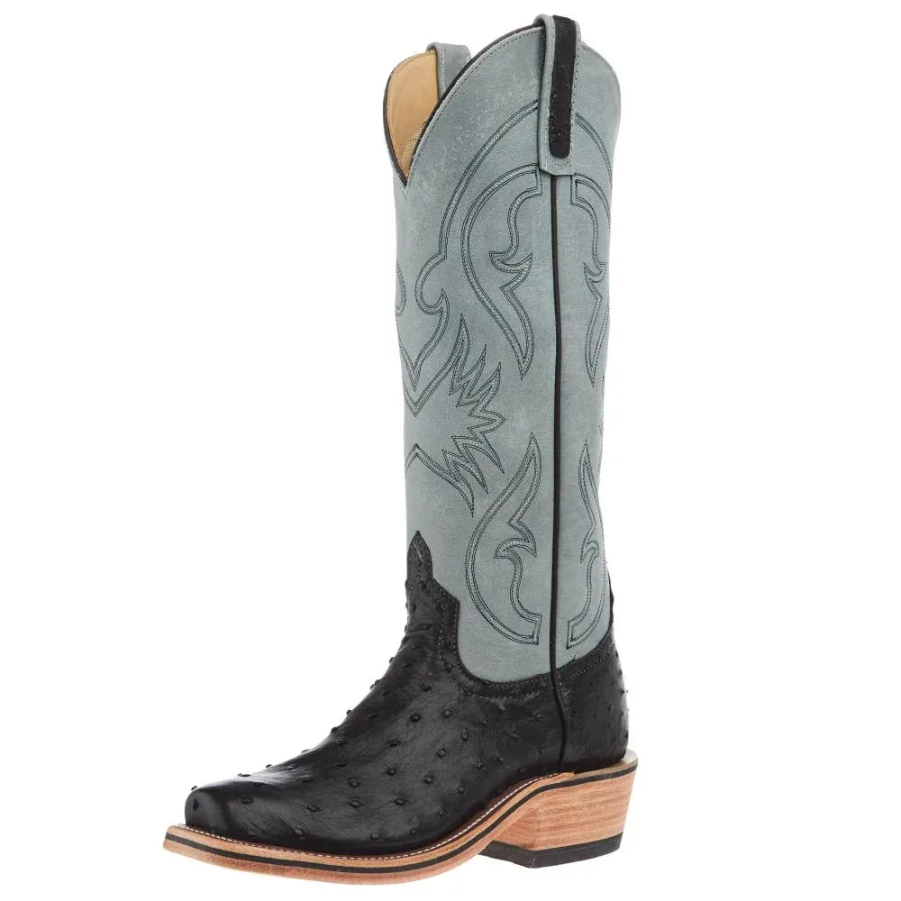 Anderson Bean Women`s AB Ride Ready Black FQ Ostrich Vamp 15In Castle Rock Buffamonte Top