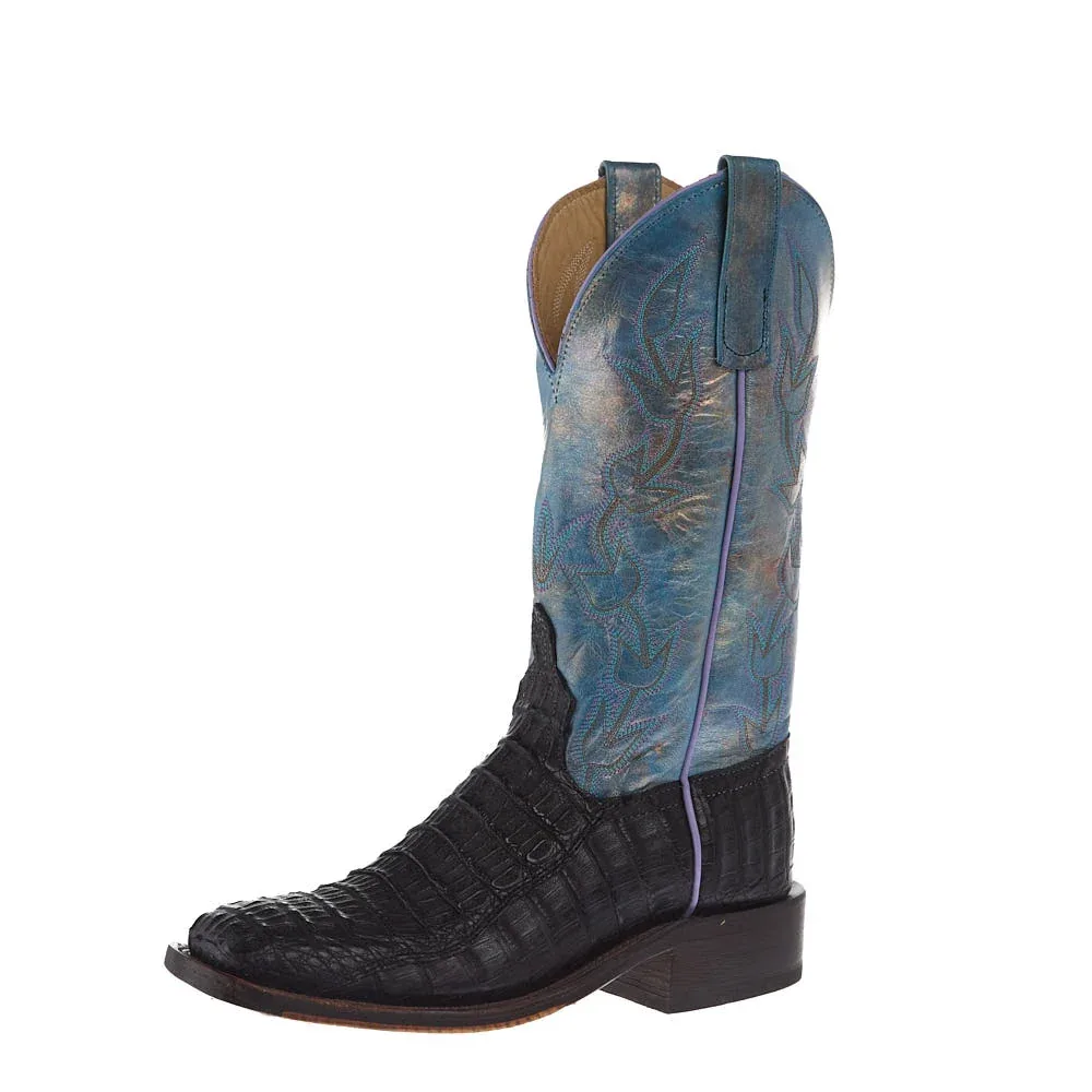 Anderson Bean Women's Ride Ready Black Lux 3 Piece Caiman Vamp 12in Riviera Petrol Mad Dog Top