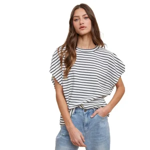 Anniewear Women's White & Black Striped Knit Top