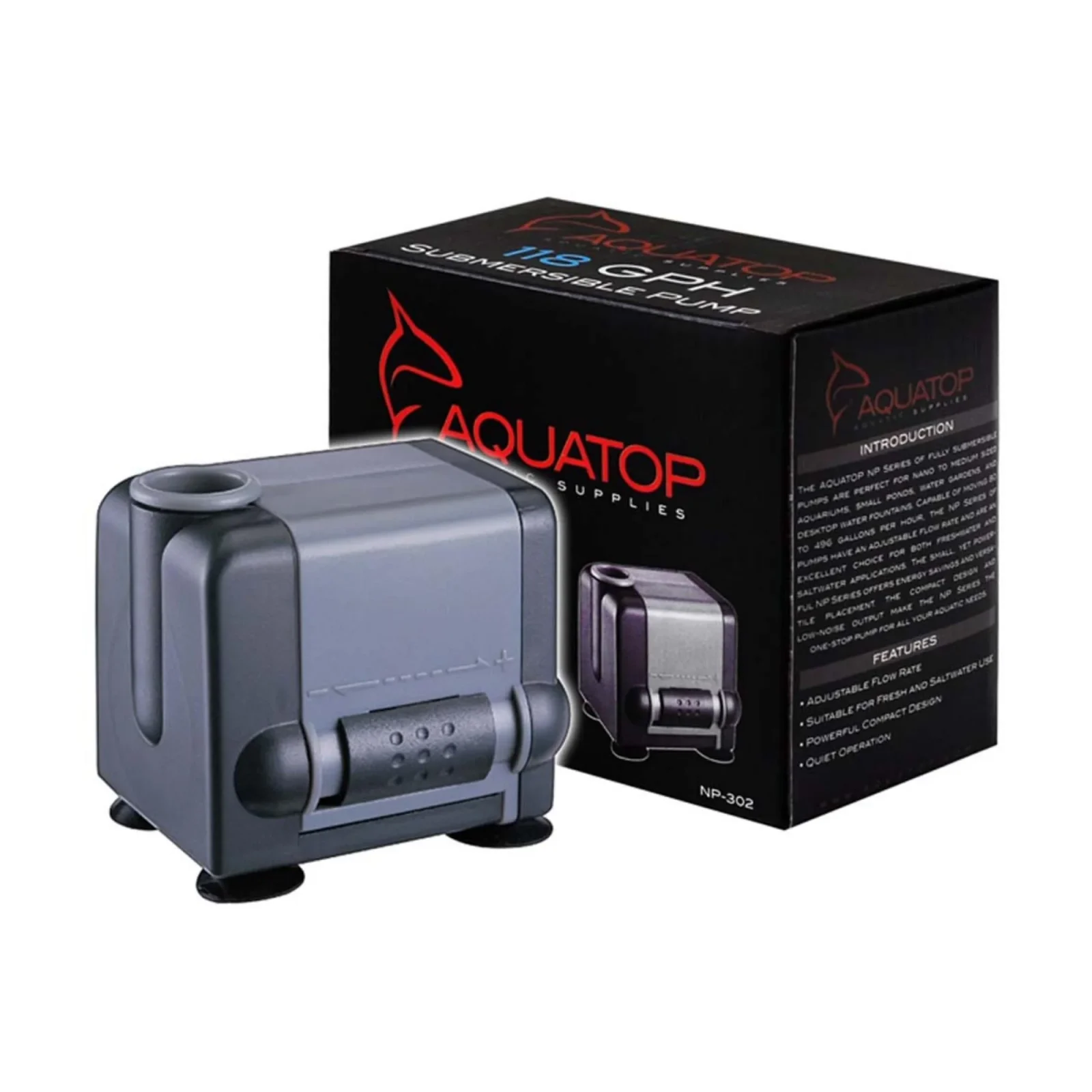 Aquatop NP302 Aquarium Submersible Water Pump Black, Grey, 1ea
