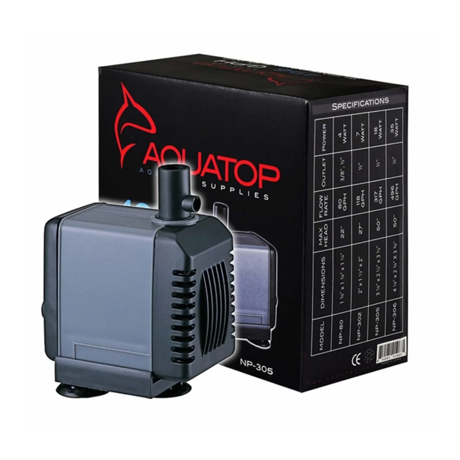 Aquatop NP305 Aquarium Submersible Water Pump Black, Grey, 1ea