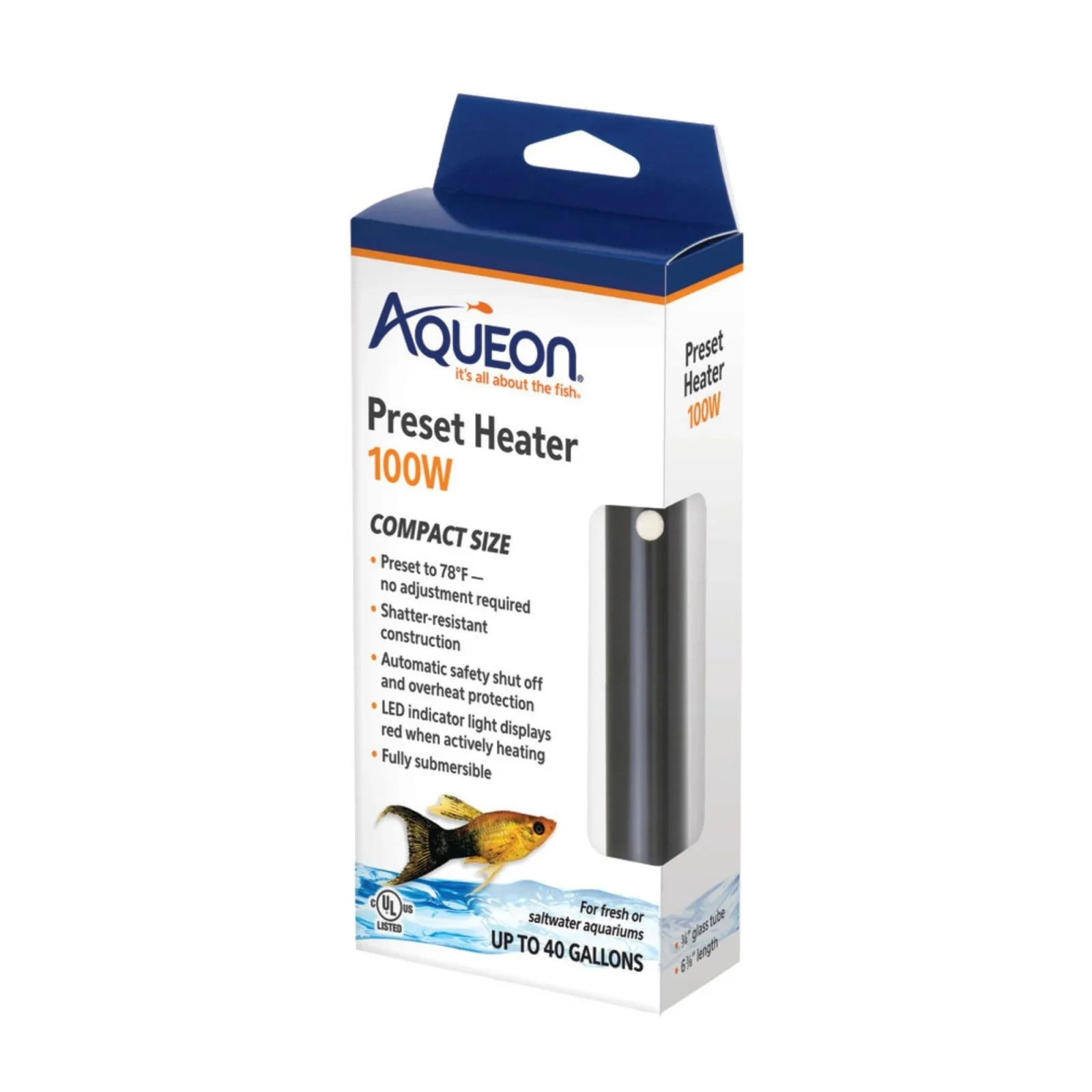 Aqueon Preset Aquarium Heater 1ea/Black, 100 W, Up To 30 gal