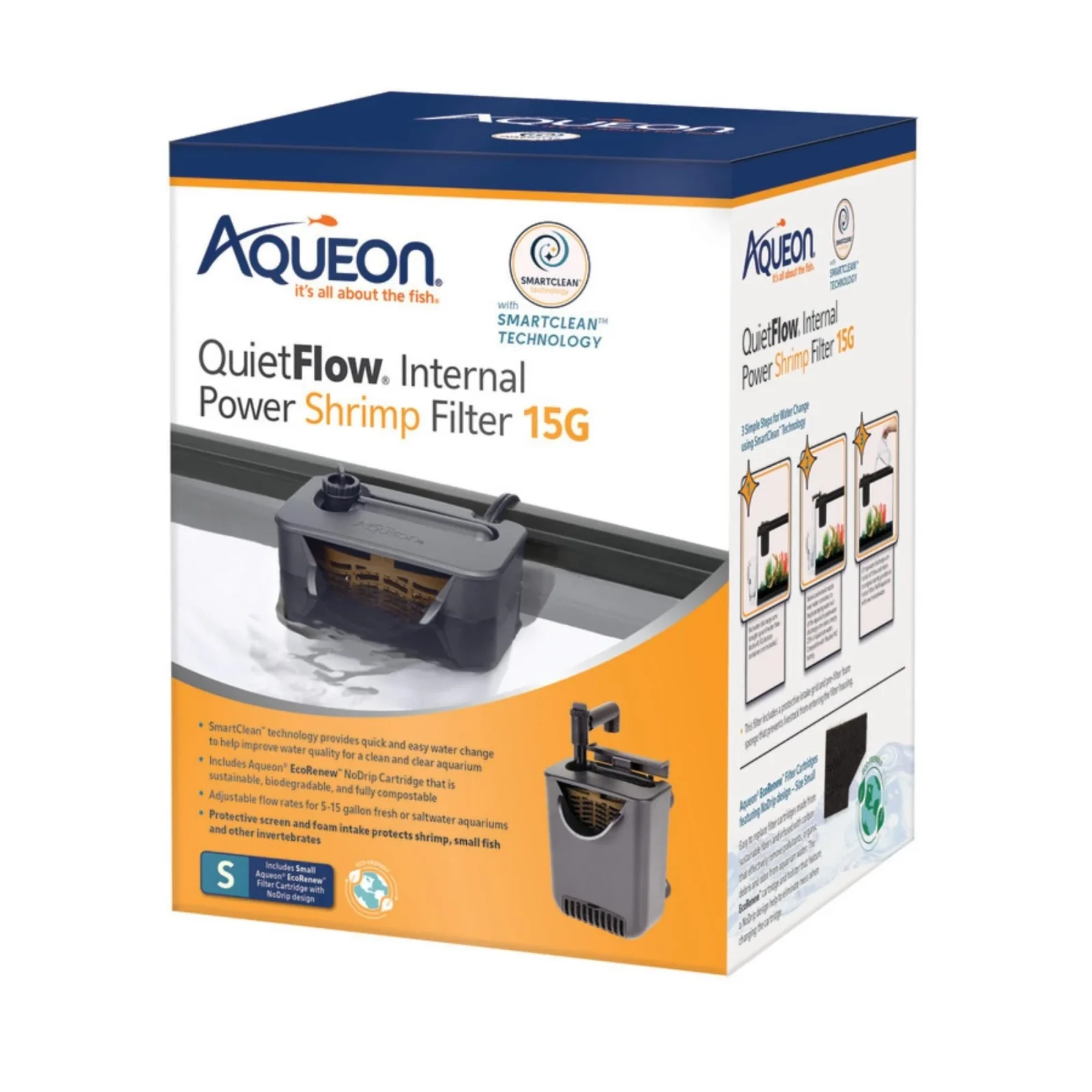 Aqueon QuietFlow Internal Filter with SmartClean Technology 1ea/Shrimp SMall