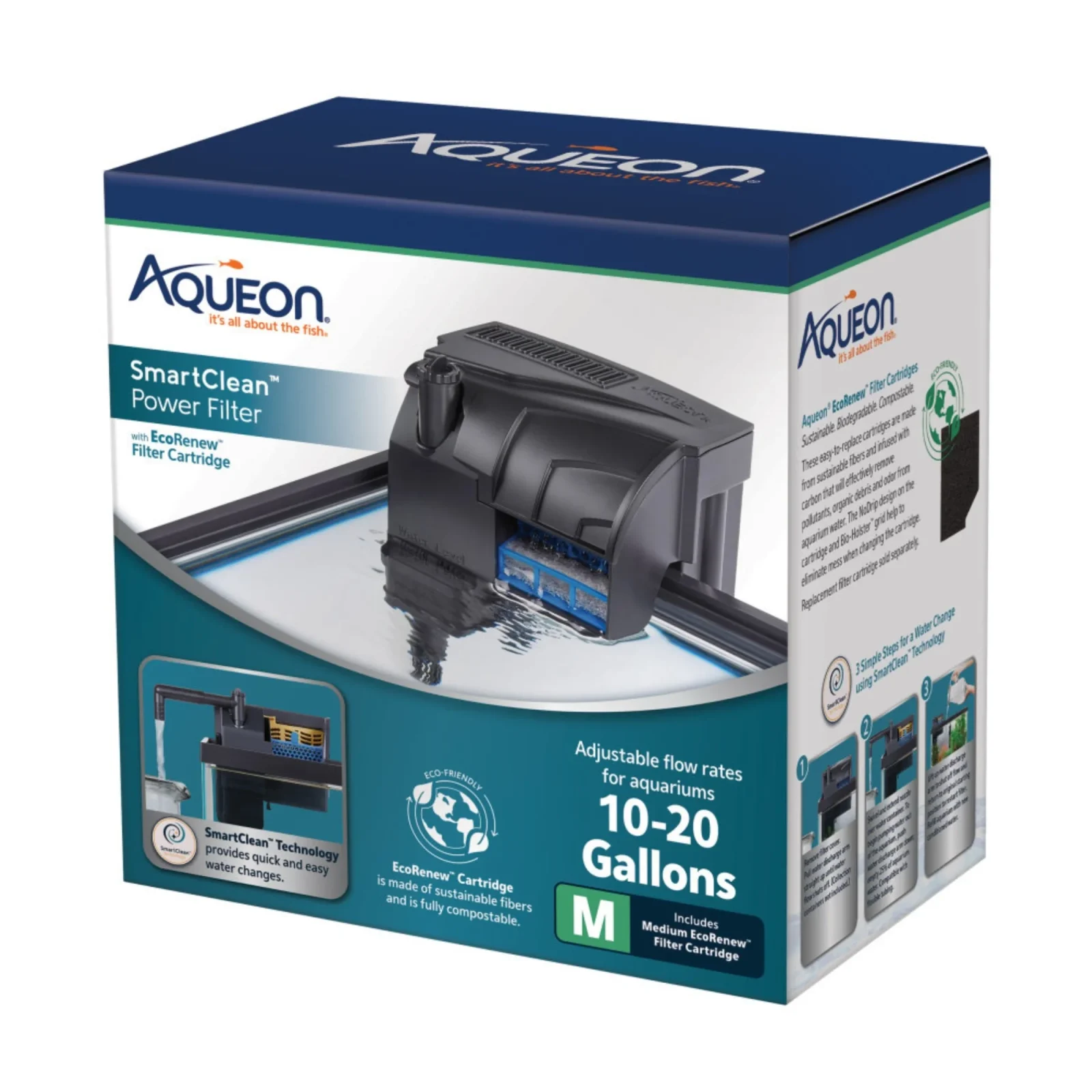 Aqueon SmartClean Power Filter with EcoRenew Filter Cartridge 1ea/1020 gal