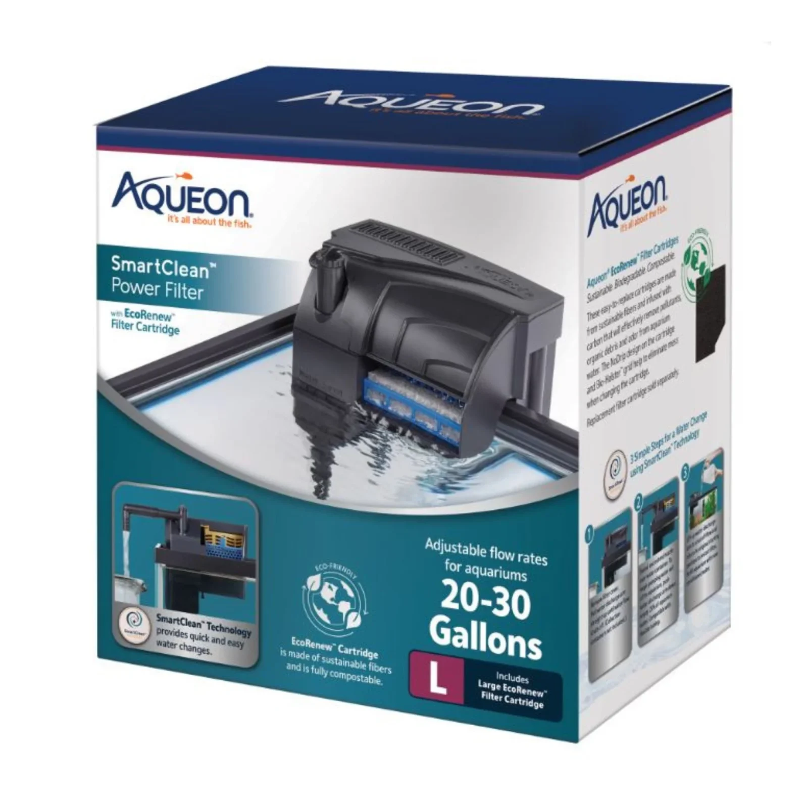 Aqueon SmartClean Power Filter with EcoRenew Filter Cartridge 1ea/2030 gal
