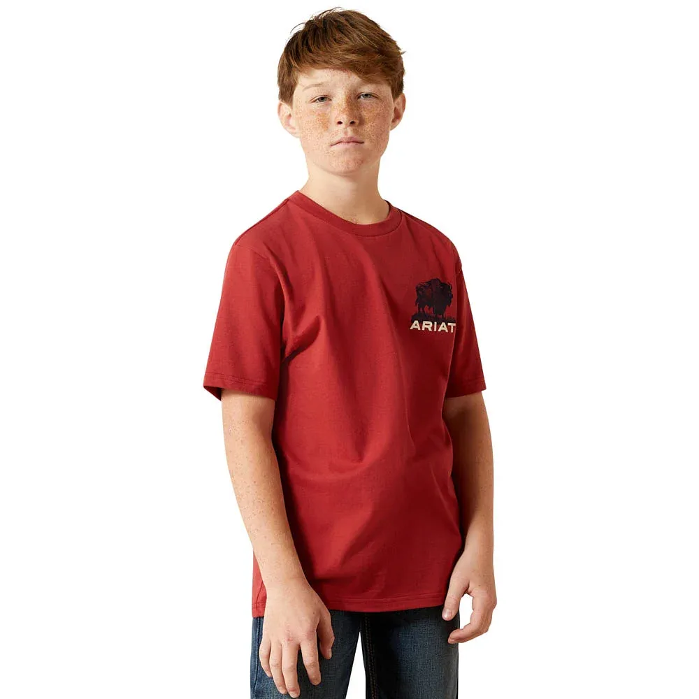 Ariat Boys Buffalo Flag Brick Red Tee Shirt - Image 2