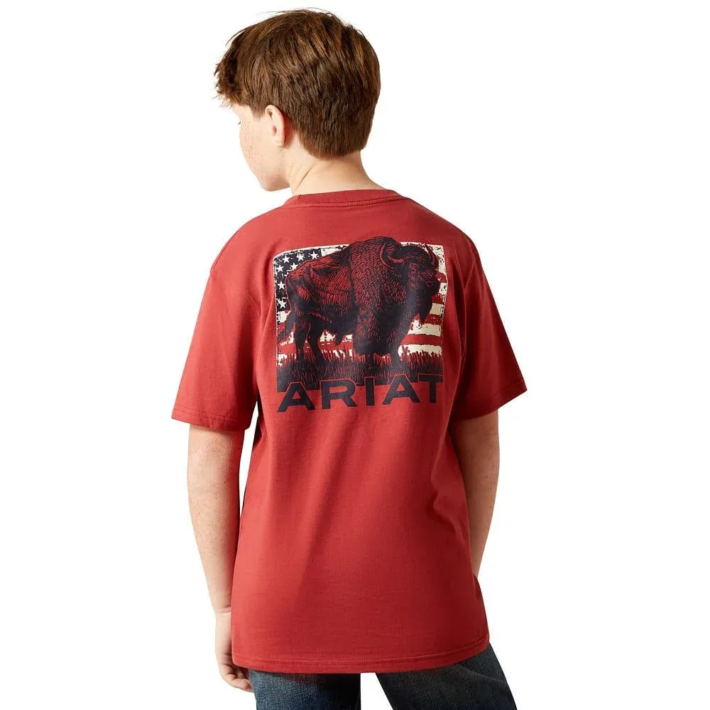 Ariat Boys Buffalo Flag Brick Red Tee Shirt