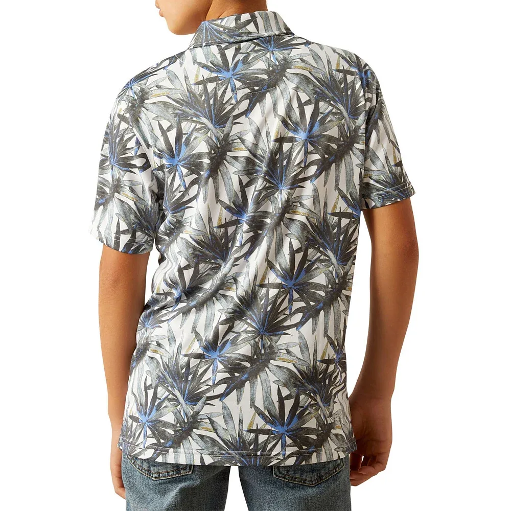 Ariat Boy's White Tropical Print Polo - Image 2