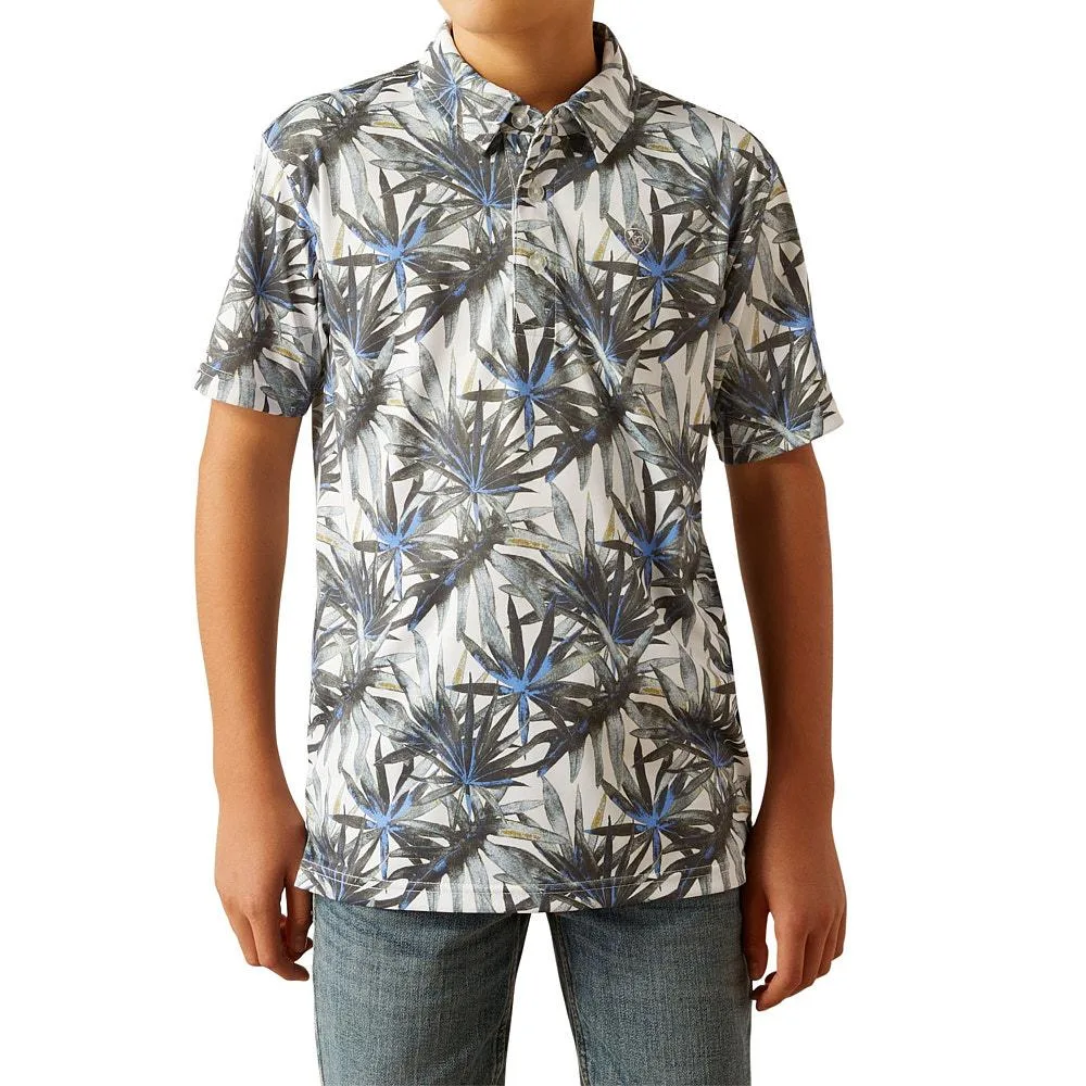 Ariat Boy's White Tropical Print Polo