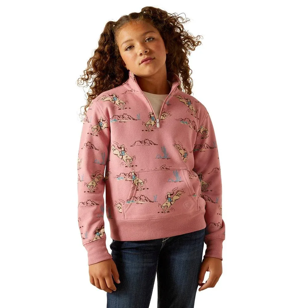 Ariat Girl's Bronc Scene 1/4 Zip Sweatshirt
