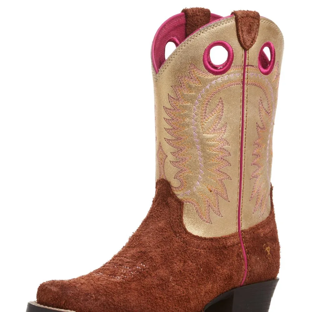 Ariat Kids Derby Monroe Terracotta Roughout and Royal Gold Metallic Boot
