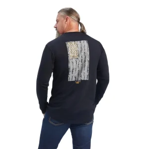 Ariat Mens Rebar Reflective Flag Long Sleeve Black Tee